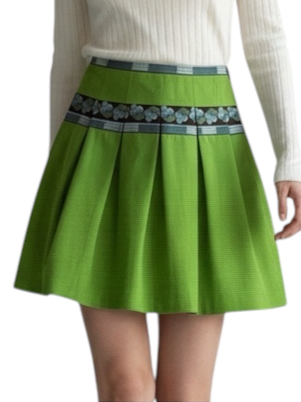 Anthropologie Etcetera Green Cotton GirlCore  Pleated Skirt Size 2